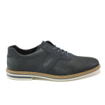 Тъмносини мъжки обувки, естествен набук - ежедневни обувки за пролетта и лятото N 100013822