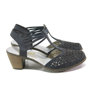 Тъмносини дамски обувки със среден ток, естествена кожа - ежедневни обувки за пролетта и лятото N 100013868