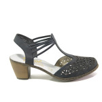 Тъмносини дамски обувки със среден ток, естествена кожа - ежедневни обувки за пролетта и лятото N 100013868