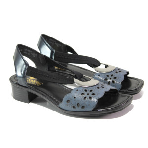 Тъмносини дамски сандали, естествена кожа - ежедневни обувки за пролетта и лятото N 100013870