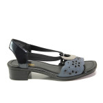 Тъмносини дамски сандали, естествена кожа - ежедневни обувки за пролетта и лятото N 100013870