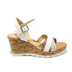 Бели дамски сандали, здрава еко-кожа - ежедневни обувки за пролетта и лятото N 100013867