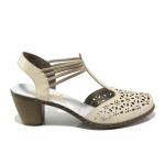 Бежови дамски обувки със среден ток, естествена кожа - ежедневни обувки за пролетта и лятото N 100013877