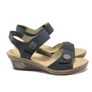 Тъмносини дамски сандали, естествена кожа - ежедневни обувки за пролетта и лятото N 100013878