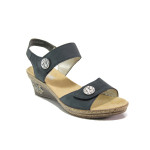 Тъмносини дамски сандали, естествена кожа - ежедневни обувки за пролетта и лятото N 100013878