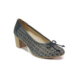 Тъмносини дамски обувки със среден ток, естествена кожа - ежедневни обувки за пролетта и лятото N 100013886