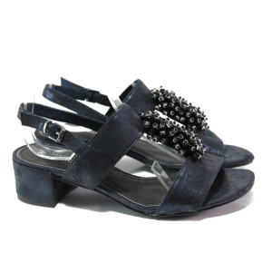 Тъмносини дамски сандали, качествен еко-велур - ежедневни обувки за пролетта и лятото N 100013864