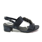 Тъмносини дамски сандали, качествен еко-велур - ежедневни обувки за пролетта и лятото N 100013864