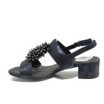 Тъмносини дамски сандали, качествен еко-велур - ежедневни обувки за пролетта и лятото N 100013864