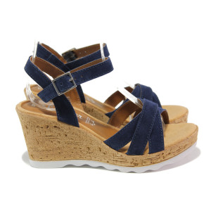 Тъмносини дамски сандали, естествен велур - ежедневни обувки за пролетта и лятото N 100013885