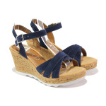Тъмносини дамски сандали, естествен велур - ежедневни обувки за пролетта и лятото N 100013885