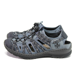 Тъмносини дамски обувки с равна подметка, еко-кожа и текстилна материя - ежедневни обувки за пролетта и лятото N 100013874