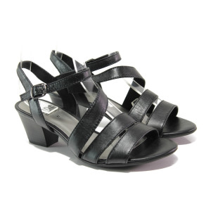 Анатомични черни дамски сандали, естествена кожа - ежедневни обувки за пролетта и лятото N 100013882