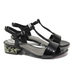 Черни дамски сандали, здрава еко-кожа - ежедневни обувки за пролетта и лятото N 100013917
