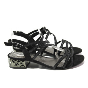 Черни дамски сандали, качествен еко-велур - ежедневни обувки за пролетта и лятото N 100013914