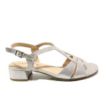 Сребристи дамски сандали, естествена кожа - ежедневни обувки за пролетта и лятото N 100013912