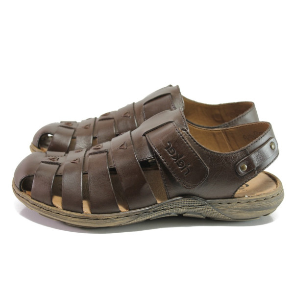 Кафяви мъжки сандали, естествена кожа - ежедневни обувки за пролетта и лятото N 100013928