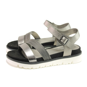 Сиви дамски сандали, здрава еко-кожа - ежедневни обувки за пролетта и лятото N 100013973