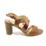 Кафяви дамски сандали, естествена кожа - ежедневни обувки за пролетта и лятото N 100013971