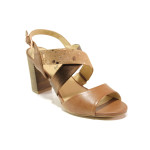 Кафяви дамски сандали, естествена кожа - ежедневни обувки за пролетта и лятото N 100013971