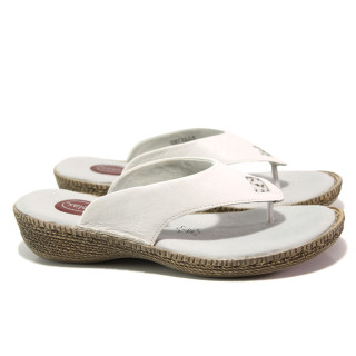 Бели дамски чехли, естествена кожа - ежедневни обувки за пролетта и лятото N 100013975