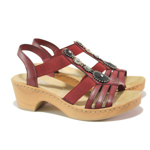 Червени дамски сандали, еко-кожа и текстилна материя - ежедневни обувки за пролетта и лятото N 100013965