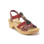Червени дамски сандали, еко-кожа и текстилна материя - ежедневни обувки за пролетта и лятото N 100013965