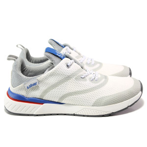 Бели мъжки маратонки, текстилна материя - спортни обувки за пролетта и лятото N 100014002