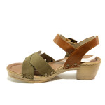 Зелени дамски сандали, естествен набук - ежедневни обувки за пролетта и лятото N 100014004
