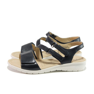 Тъмносини дамски сандали, естествена кожа - ежедневни обувки за пролетта и лятото N 100014009