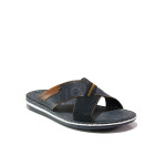 Сини мъжки чехли, естествена кожа и велурена еко-кожа - ежедневни обувки за пролетта и лятото N 100014017