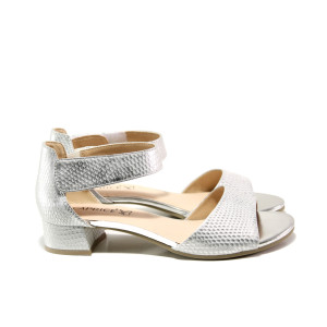 Сребристи дамски сандали, естествена кожа - ежедневни обувки за пролетта и лятото N 100014020