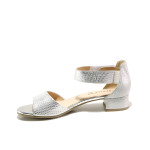Сребристи дамски сандали, естествена кожа - ежедневни обувки за пролетта и лятото N 100014020