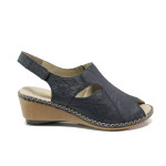 Ортопедични тъмносини дамски сандали, естествена кожа - ежедневни обувки за пролетта и лятото N 100014026
