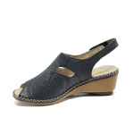 Ортопедични тъмносини дамски сандали, естествена кожа - ежедневни обувки за пролетта и лятото N 100014026