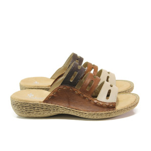 Кафяви дамски чехли, естествена кожа - ежедневни обувки за пролетта и лятото N 100014027