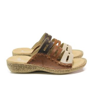 Кафяви дамски чехли, естествена кожа - ежедневни обувки за пролетта и лятото N 100014027