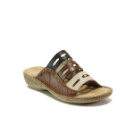 Кафяви дамски чехли, естествена кожа - ежедневни обувки за пролетта и лятото N 100014027