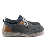 Тъмносини мъжки обувки, естествен набук - ежедневни обувки за пролетта и лятото N 100014025