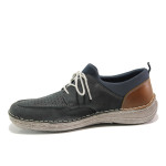 Тъмносини мъжки обувки, естествен набук - ежедневни обувки за пролетта и лятото N 100014025