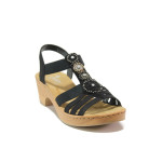 Черни дамски сандали, еко-кожа и текстилна материя - ежедневни обувки за пролетта и лятото N 100014065