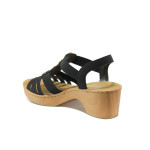Черни дамски сандали, еко-кожа и текстилна материя - ежедневни обувки за пролетта и лятото N 100014065