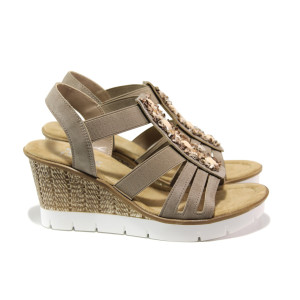 Бежови дамски сандали, еко-кожа и текстилна материя - ежедневни обувки за пролетта и лятото N 100014066