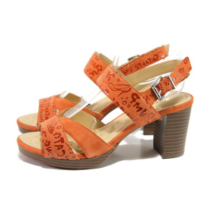 Анатомични оранжеви дамски сандали, естествен велур - ежедневни обувки за пролетта и лятото N 100014193