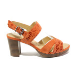 Анатомични оранжеви дамски сандали, естествен велур - ежедневни обувки за пролетта и лятото N 100014193