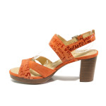 Анатомични оранжеви дамски сандали, естествен велур - ежедневни обувки за пролетта и лятото N 100014193