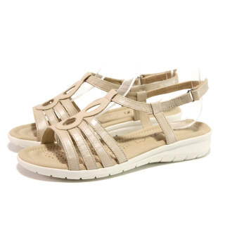 Анатомични бежови дамски сандали, естествена кожа - ежедневни обувки за пролетта и лятото N 100014196