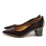 Винени дамски обувки със среден ток, лачена естествена кожа - официални обувки за целогодишно ползване N 100014393