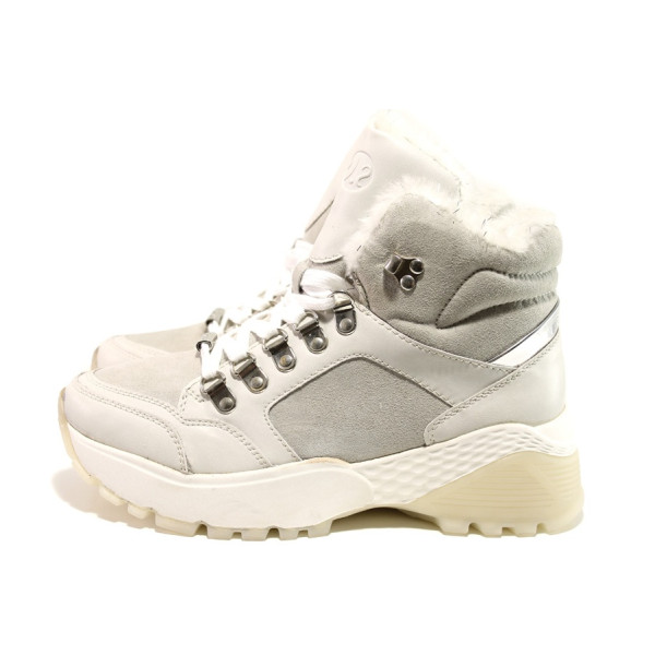 Бели юношески боти, еко-кожа и текстилна материя - всекидневни обувки за есента и зимата N 100014400