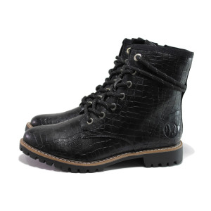 Черни дамски боти, еко-кожа с крокодилска шарка - всекидневни обувки за есента и зимата N 100014394